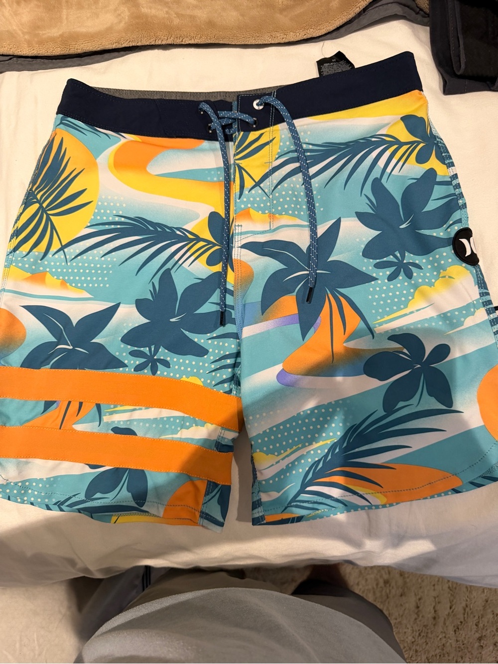 Hurley Men's Teal & Orange Tropical Print Swim Trunks
